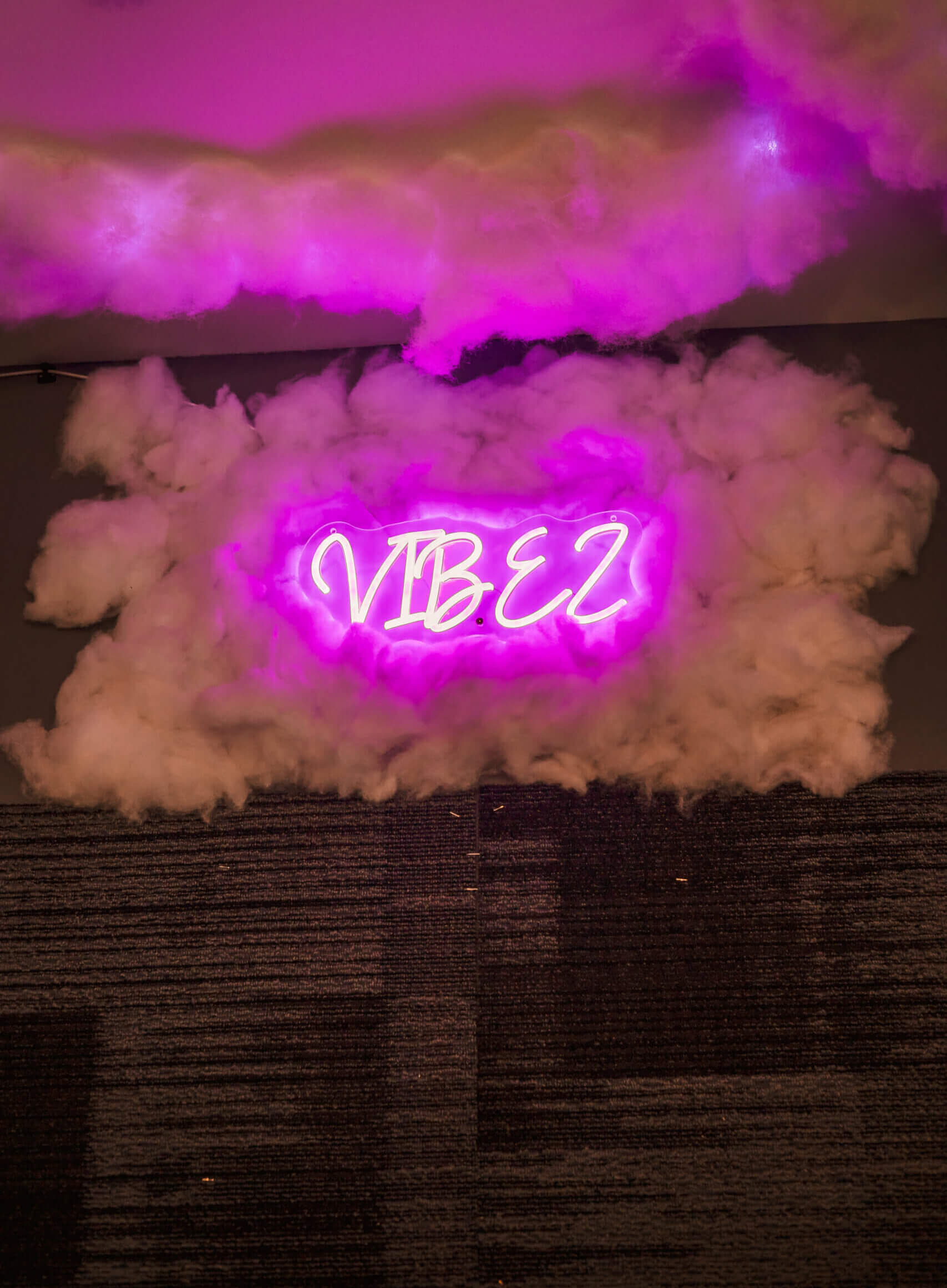 Photo of LED Vibez sign above bar at 726 Studios - showing the creative space in Downtown Phoenix.