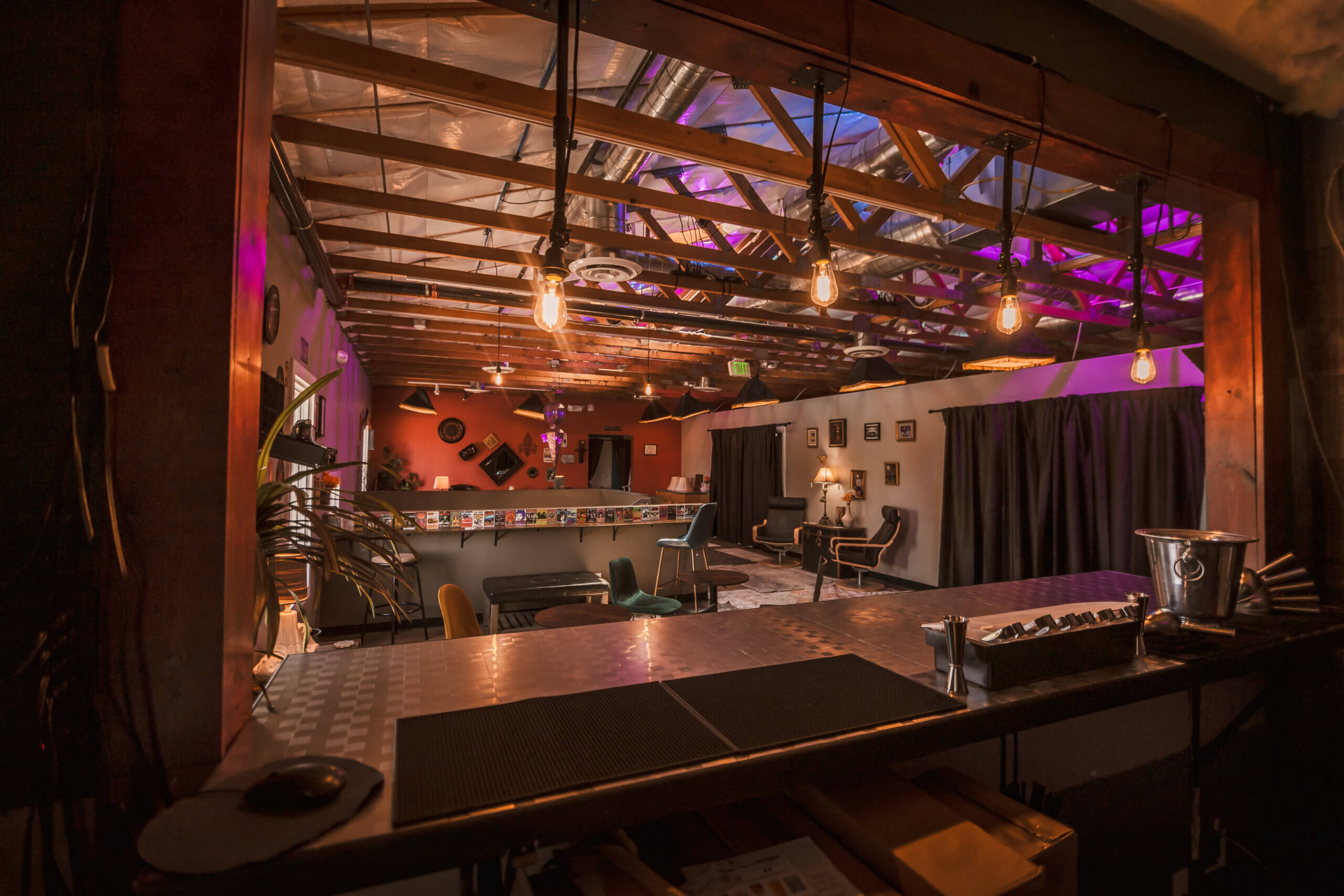 726 Studios offers a creative event venue rental space in Downtown Phoenix with a creative, vintage vibe in a historic home located in the Roosevelt Historic District - wide photo showing second level of venue space perfect for private events, birthday parties, networking events, etc.