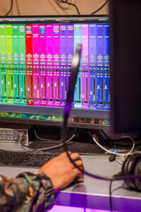 Photo showing audio equipment and software for recording in the studio in Phoenix at 726 Studios.