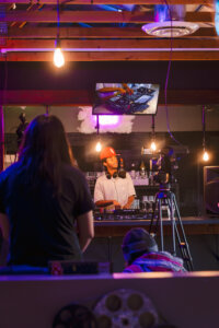 Photo of DJ in rented studio space for content creation in Downtown Phoenix at 726 Studios.